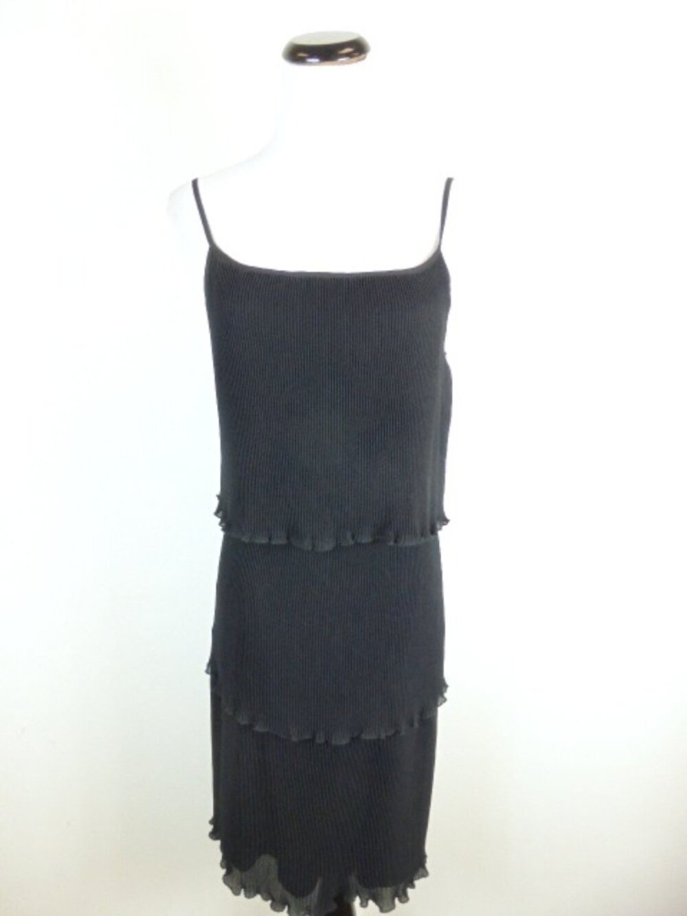 Vivienne Tam black pleated layered spaghetti strap party dress M retro